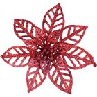 Kit 20 Flores Vermelha Gliter Decoração Árvore De Natal 14cm