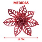 Kit 20 Flores Vermelha Gliter Decoração Árvore De Natal 14cm