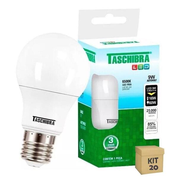 Kit 20 Lâmpada Led Bulbo 9w Branco 6500k Bivolt Taschibra