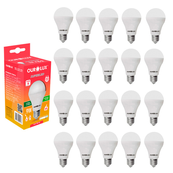 Kit 20 Lâmpada Led Bulbo 9w Branco Frio (6500k) - Ourolux