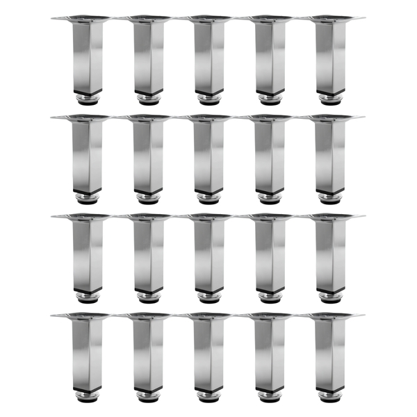 Kit 20 Pés Para Móveis Regulável Quadrado Cromado 15cm