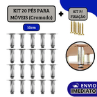 Kit 20 Pés Para Móveis Regulável Redondo Cromado 10cm