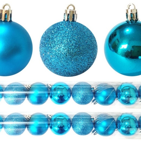 Kit 24 Bolas Natal Mista Glitter, Fosca, Lisa Azul Turquesa 5