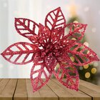 Kit 24 Flores Vermelha Gliter Decoração Árvore De Natal 14cm