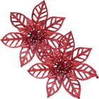 Kit 24 Flores Vermelha Gliter Decoração Árvore De Natal 14cm