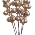 Kit 24 Galhos Frutas Artificiais Glitter Dourado Natal 18cm