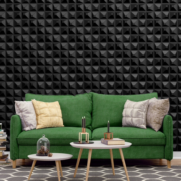 Kit 24 Placas 3d Pvc Preto Decoração Revestimento Premium De