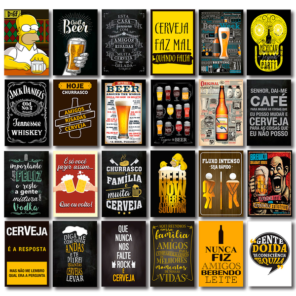 Kit 24 Placas Decorativas Mdf Bebidas Frases Cervejas