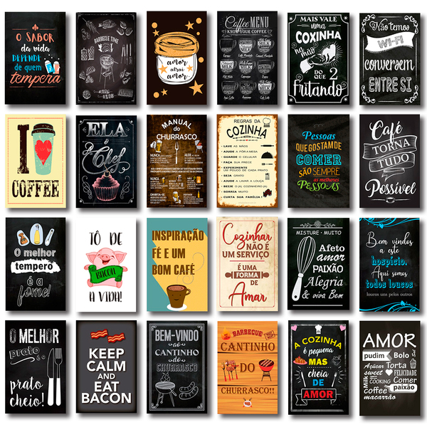 Kit 24 Placas Decorativas Mdf Cozinha Frases Café