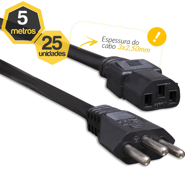 Kit 25 Cabos De Força Novo Padrão 20a 5 Metros