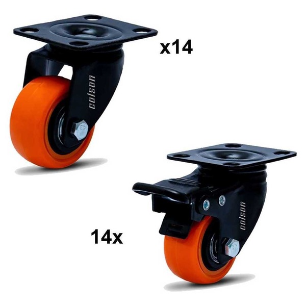 Kit 28 Rodízio Linha Black Placa 50mm 14 Com Freio 14 Sem Fre