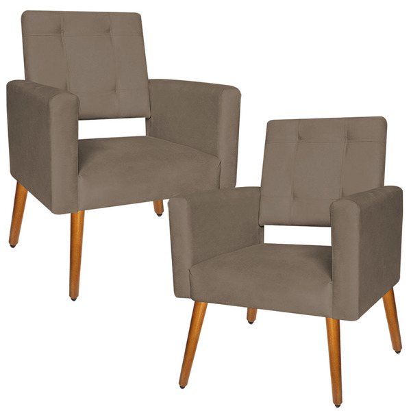 Kit 2   Poltrona Cadeira Decorativa Liz Suede Cappuccino Pés