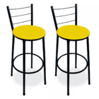 Kit 2  Banquetas Alta Epoxi Preto Assento Amarelo