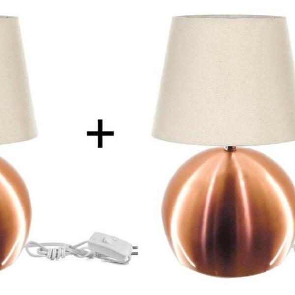 Kit 2 Abajur Bola  Cobre Cupula Bege 3031