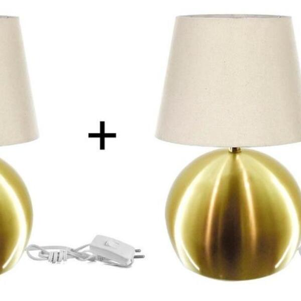 Kit 2 Abajur Bola  Dourado Cupula Bege 3031