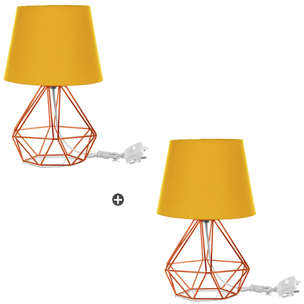 Kit 2 Abajur Diamante Dome Amarelo Com Aramado Cobre