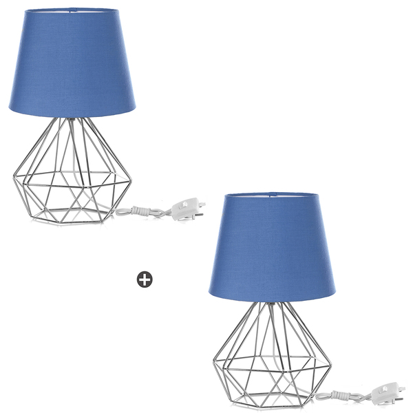 Kit 2 Abajur Diamante Dome Azul Com Aramado Cromado