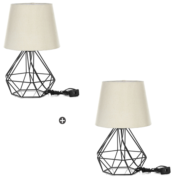 Kit 2 Abajur Diamante Dome Bege Com Aramado Preto