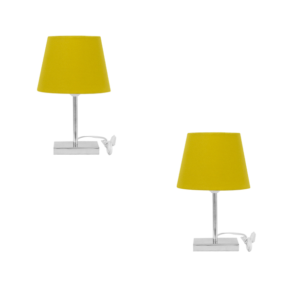 Kit 2 Abajur Eros Touch Dome Mostarda Com Base Quadrada.