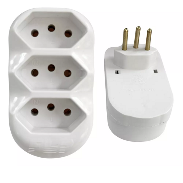 Kit 2 Adaptador 3s Reto 2p+t Branco 1-10a E 1-20a Flp642