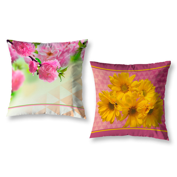 Kit 2 Almofadas Cheias Floral Flores 40cm Sala Quarto Zíper