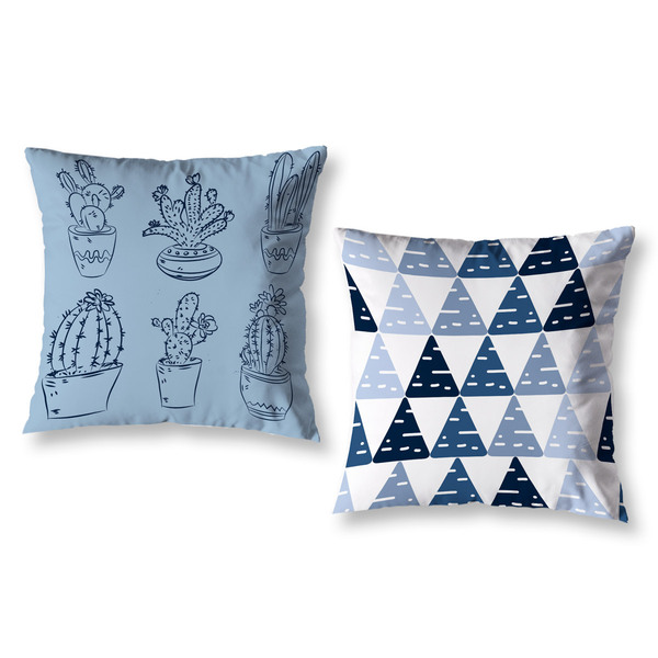 Kit 2 Almofadas Cheias Infantil Quarto Cama 40cm Azul Cacto