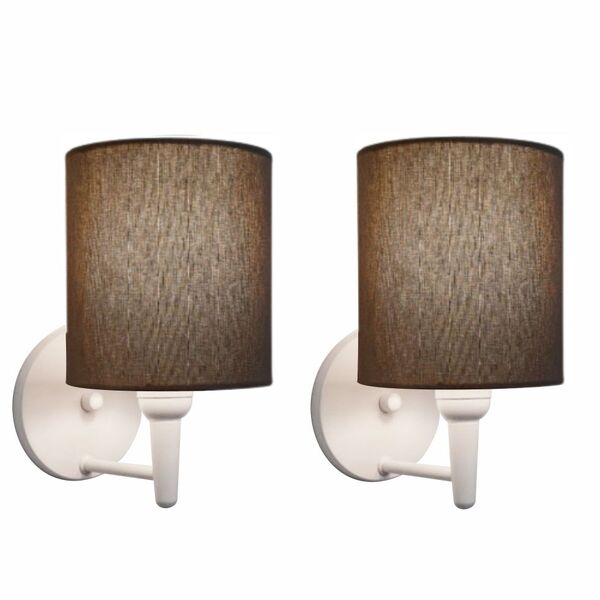 Kit/2 Arandela Cilíndrica Md-2009 Base Branco Cúpula Em Tecid