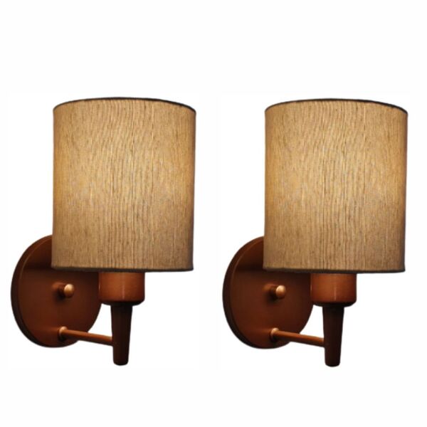 Kit/2 Arandela Cilíndrica Md-2009 Base Cobre Cúpula Em Tecido