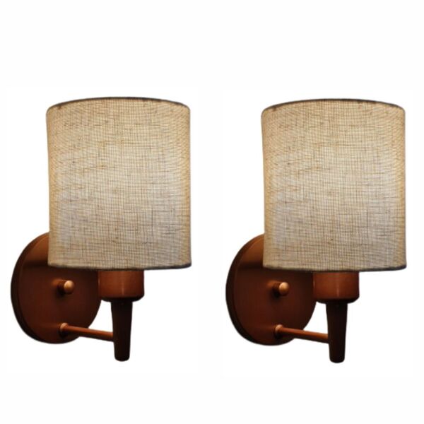 Kit/2 Arandela Cilíndrica Md-2009 Base Cobre Cúpula Em Tecido