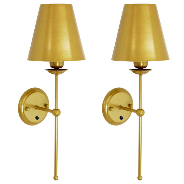 Kit 2 Arandela De Parede Tocheiro Cúpula Metal Botão Dourado