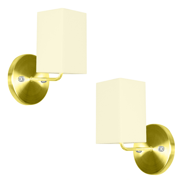 Kit 2 Arandela Dourado De Cupula Quadrada Bege