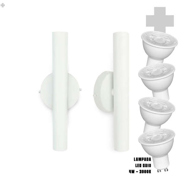 Kit 2 Arandela Foco Duplo Slim Palito - Branco + Led Gu10