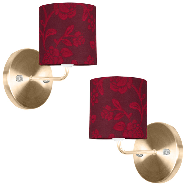 Kit 2 Arandela New Cobre Cupula Cilíndrica Floral Vermelho