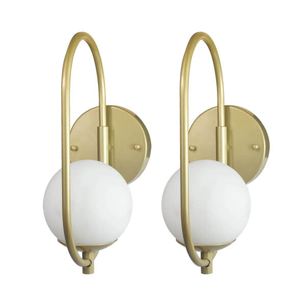 Kit 2 Arandela Online Dourado Globo Vidro Branco + Led 5w