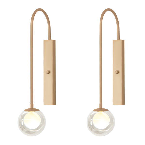 Kit 2 Arandela Parede Globo Duplo Vidro Base Retangular Champ