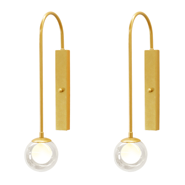 Kit 2 Arandela Parede Globo Duplo Vidro Base Retangular Doura