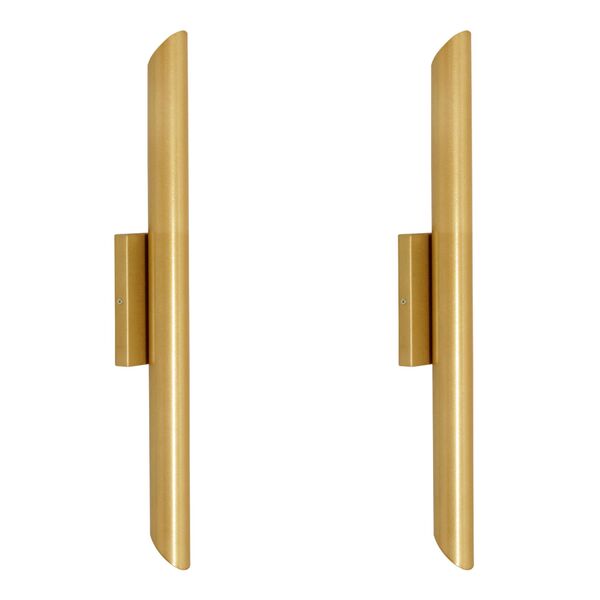 Kit 2 Arandela Parede Tubo Cilindro 2 Fachos Alumínio Dourado