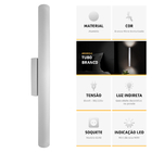 Kit 2 Arandela Tubo Cilindro Alumínio Branca 45cm + Led Lâmpa