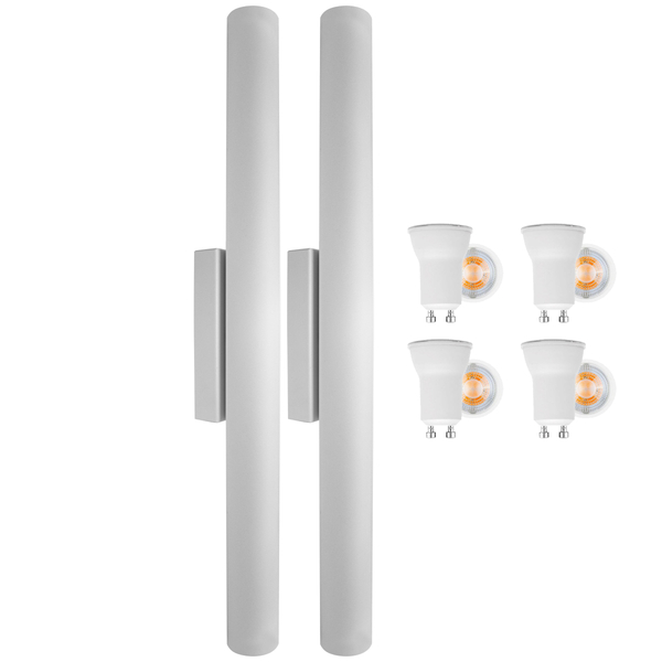 Kit 2 Arandela Tubo Cilindro Alumínio Branca 45cm + Led Lâmpa