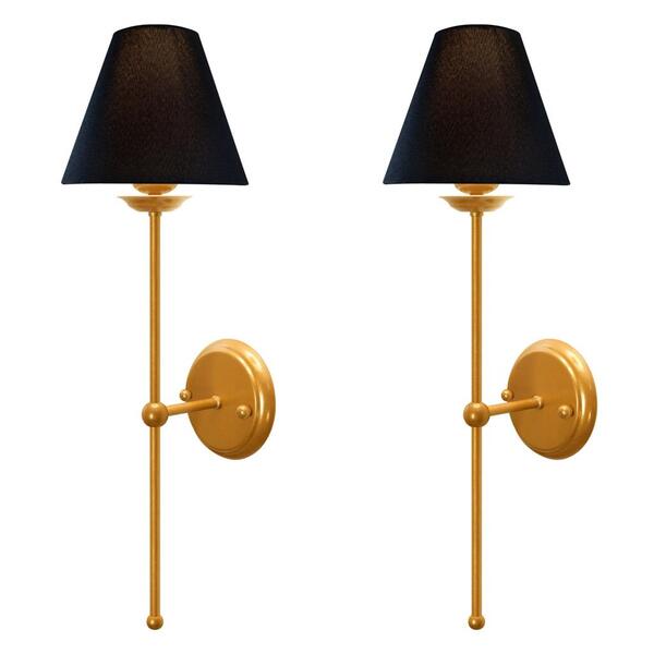 Kit 2 Arandelas Abajur Cúpula Preto Tecido Lavabo Dourado G