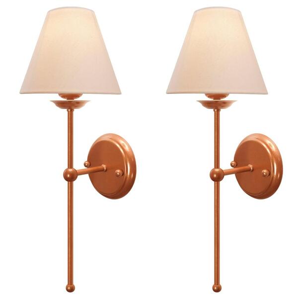 Kit 2 Arandelas Abajur Cúpula Tecido Algodão Quarto Cobre P