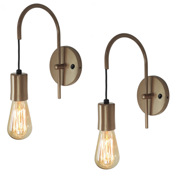 Kit 2 Arandelas Abajur Luminária Parede Botão Cama Bronze