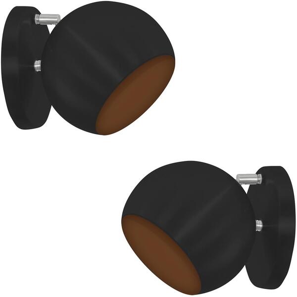 Kit 2 Arandelas Articuladas Retrô Bola Preto/cobre