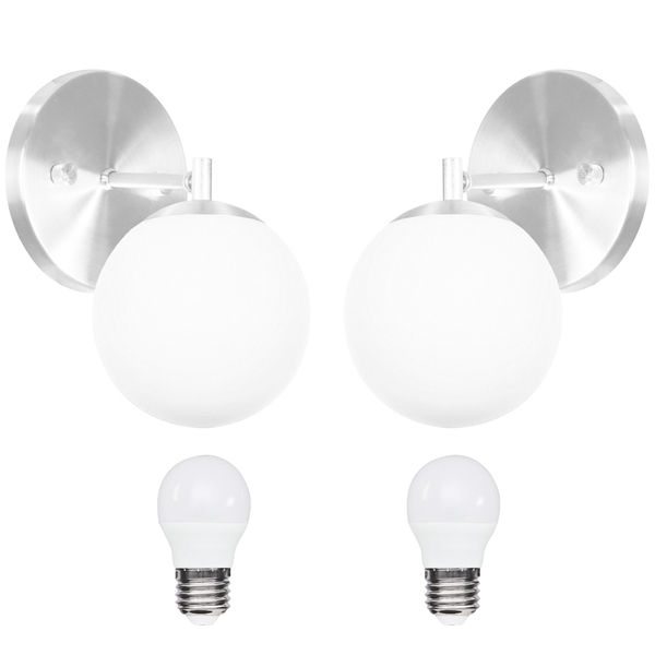 Kit 2 Arandelas Orby Bolinha Escovado + Lampadas 6000k