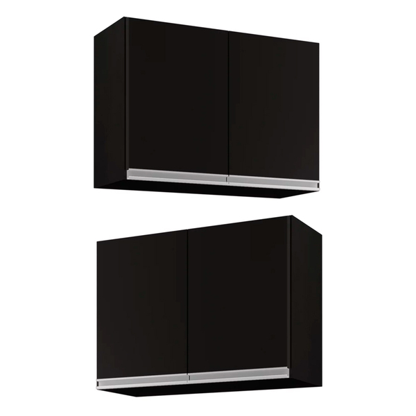 Kit 2 Armários Aéreo De Cozinha Lavanderia 02 Portas Eva Pret