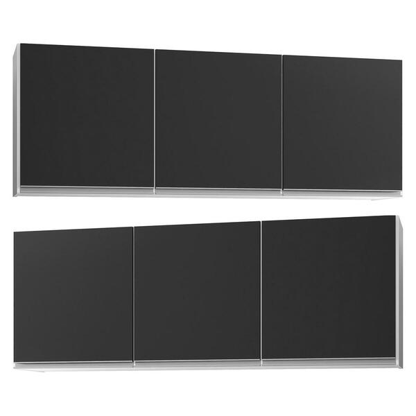 Kit 2 Armários Aéreos 150cm 3 Portas Argélia Branco/preto - L