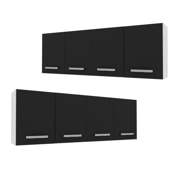 Kit 2 Armários Aéreos Panamá 4 Portas 160cm Branco/preto