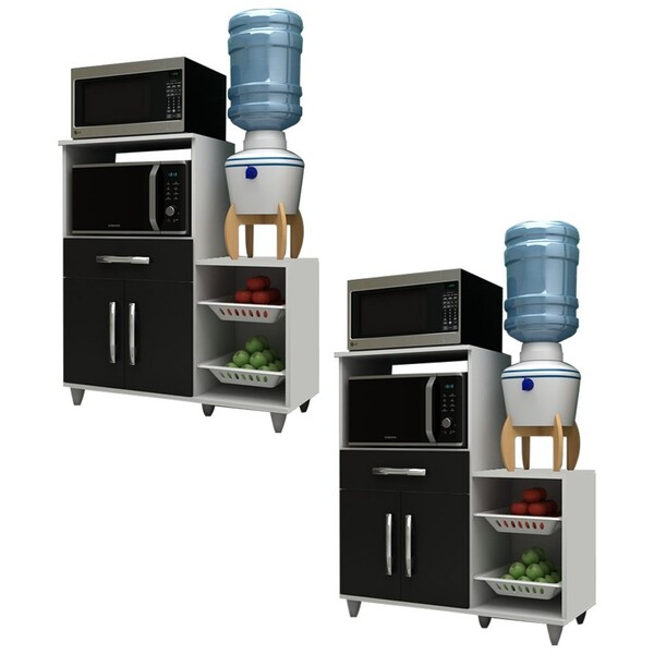 Kit 2 Armários Multiuso Irlanda Com Fruteira Branco/preto - L