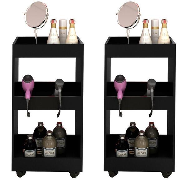 Kit 2 Armários Para Salão Barbearia Com Rodízios Seul Preto