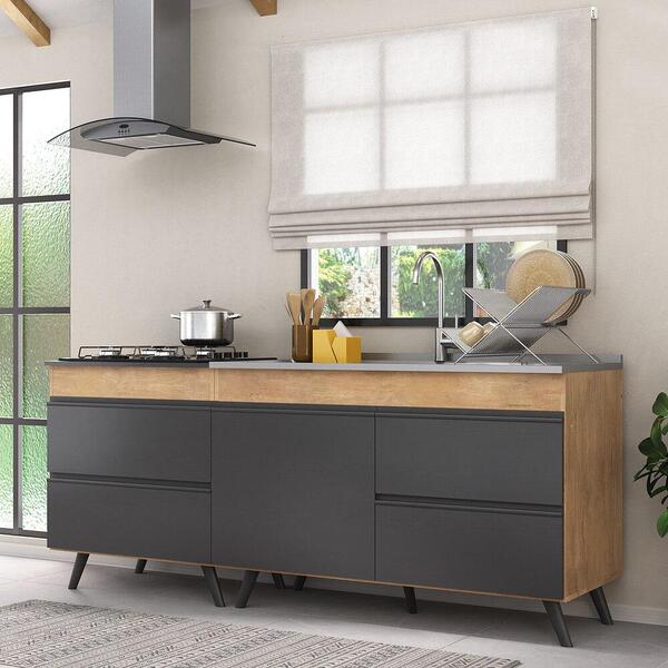 Kit 2 Balcões Gabinete Pia 120cm + Cooktop 70cm Lisboa Multim